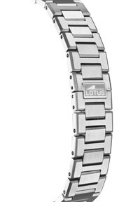 Nerezový hodinkový remienok so striedavými brúsenými a leštenými obdĺžnikovými článkami. Na strednom článku sa nachádza výrazné logo "Lotus".