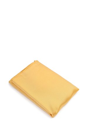 Geel, textuurstof zakje, rechthoekige vorm met gestikte randen, compact ontwerp, geschikt voor het opslaan van spullen of accessoires.