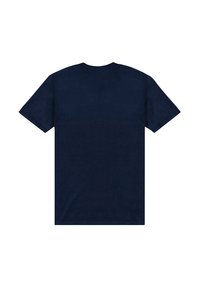 Navy blue cotton t-shirt with short sleeves, crew neckline, and a smooth texture. The back is plain with no visible logos or patterns.