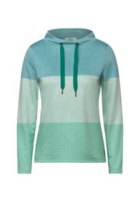 Gestreepte hoodie in teal en mintgroen. Zachte stof met lange mouwen, een relaxte pasvorm en trekkoorden. Beschikt over horizontale strepen.