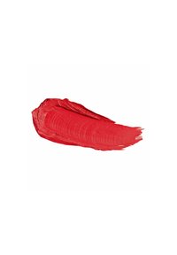 Swatch di rossetto rosso con una consistenza cremosa, caratterizzato da una tonalità audace e vibrante e un'applicazione liscia, che mette in evidenza dettagli di pennellate sottili.
