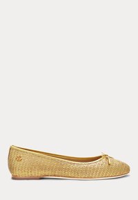 Lauren Ralph Lauren - JAYNA LEATHER TRIM METALLIC STRAW FLAT - Balerinos stiliaus laivutės - modern gold Miniatiūros vaizdas 1