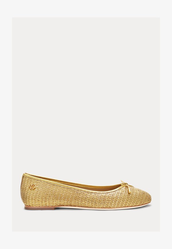 JAYNA LEATHER TRIM METALLIC STRAW FLAT - Ballet pumps - modern gold