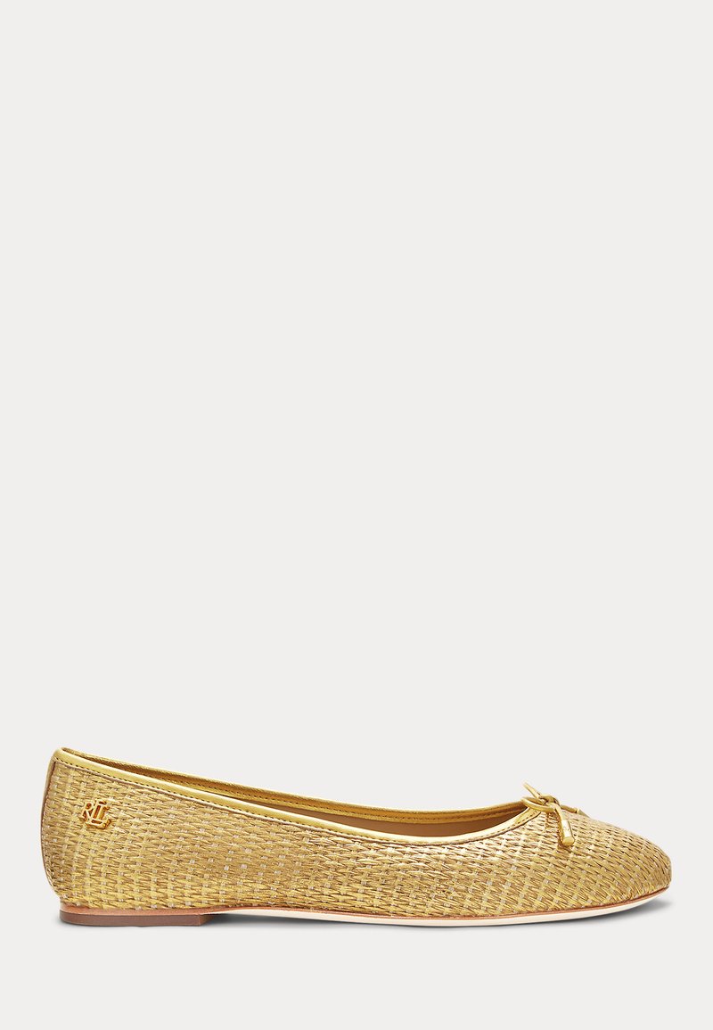Lauren Ralph Lauren - JAYNA LEATHER TRIM METALLIC STRAW FLAT - Balerinos stiliaus laivutės - modern gold, Padidinti