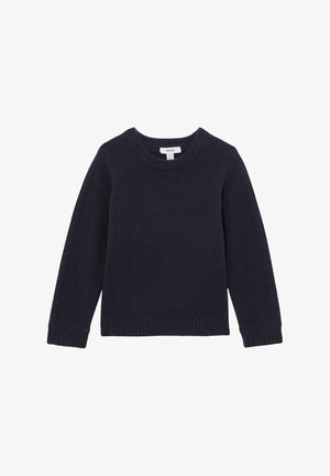 Marineblauer Strickpullover mit geripptem Rundhalsausschnitt, langen Ärmeln sowie gerippten Bündchen und Saum. Weiche Textur mit klassischer Passform.