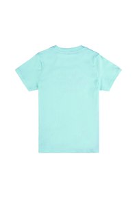 T-shirt in cotone azzurro chiaro con maniche corte. Collo a giroclassico e texture liscia. Nessun motivo o grafica visibile sul retro.