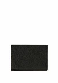 Portafoglio nero realizzato in pelle texturizzata, caratterizzato da una forma rettangolare liscia con bordi cuciti in modo ordinato e senza componenti metallici visibili.
