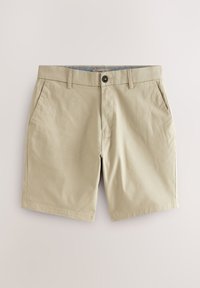 Shorts beige in cotone. Caratterizzati da una parte frontale piatta, due tasche laterali e una chiusura con un singolo bottone. Design minimalista e texture liscia.