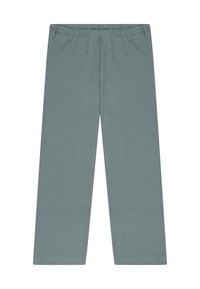Schlafanzughosen aus weichem, leichtem Stoff. Mit einem elastischen Bund, geraden Beinen und in einem gedämpften Teal-Farbton, mit einer glatten Textur.