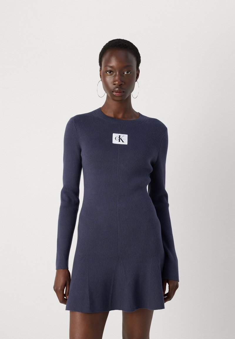 calvin klein fit & flare sweater dress Calvin Klein Sweater Dress Womens M Heather Gray Ribbed Fit Flare Career Classic