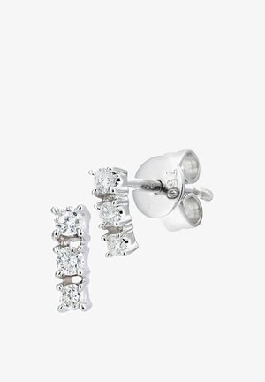 Srebrni uhani s tremi okroglimi prozornimi dragimi kamni, v obliki palice. Imajo varno zaponko za udobno nošenje.