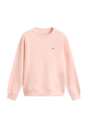 Felpa rosa chiaro girocollo con maniche lunghe e piccolo logo ricamato sul petto sinistro.