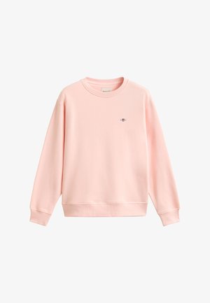 Felpa rosa chiaro girocollo con maniche lunghe e piccolo logo ricamato sul petto sinistro.