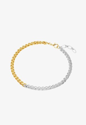 Colier din lanț împletit din aur și argint, cu inele alternante din aur și argint, dotat cu un închizător de tip caracatiță și lungime ajustabilă.