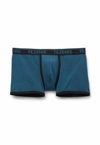 Bóxer de hombre Tezenis en algodón color verde azulado, con una cinturilla negra con logo y un ribete negro a contraste en los aberturas de las piernas.