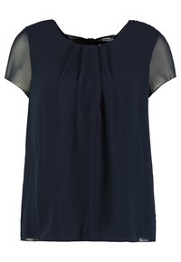 Blusa de marino con mangas acampanadas, escote redondo y detalles de pliegues en la parte frontal. Fabricada en un tejido ligero y semitranslúcido.