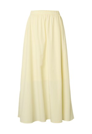 Light yellow, ankle-length skirt with elastic waistband and soft, flowing fabric.