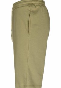 Lys olivengrønne sweatshorts med elastisk talje, sidelommer og glat bomuldsstruktur. Justerbar snøre i taljen.