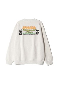 Felpa grigia chiara con il testo "Manatash National Park", grafiche di piante e un avvertimento riguardo alla sorveglianza dei ranger del parco e al divieto di raccolta di piante sul retro.