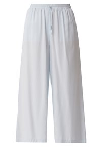 Pantaloni a palazzo azzurro chiaro con vita elasticizzata e cordino regolabile. Tessuto morbido, leggero e senza motivi visibili.