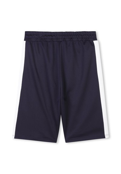 Pantaloni sportivi navy con una texture leggera e liscia. Presentano pannelli laterali bianchi e una vita elastica per il massimo comfort.