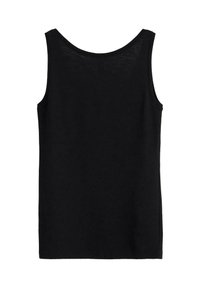 Zwart mouwloos tanktop met een ronde halslijn, gemaakt van lichtgewicht stof, met een gladde textuur en een rechte onderrand.