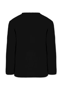 Schwarzes Langarmshirt, aus weichem Stoff mit runder Ausschnittform und geradem Saum. Keine sichtbaren Muster oder Akzente. Rückansicht gezeigt.