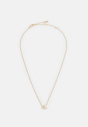 Le collier en chaîne dorée présente un design de maillons délicats avec un petit pendentif "RL" bien en vue pour une esthétique minimaliste.