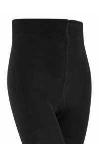 Zwarte legging met een geribde tailleband, een gladde textuur en een aangesloten silhouet. Heeft naaddetails langs de zijkant en een strakke afwerking.