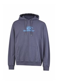 Kapuzensweatshirt aus Baumwolle in Dunkelblau. Verfügt über eine Fronttasche, Kordelzüge und ein hellblaues Logo auf der Brust.