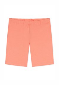 Korallfärgade knälånga shorts med elastisk midja, tillverkade av mjukt bomullsmaterial, med en slät yta och enkel design.