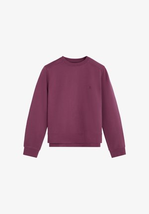Sudadera color marrón hecha de una tela suave, con cuello redondo, mangas largas y una marca minimalista en el pecho. Textura suave, ajuste relajado.