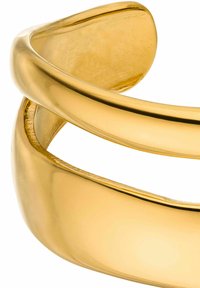Bracelet jonc en ton or avec une finition lisse et polie, présentant deux bandes superposées et des bords arrondis pour un design minimaliste.