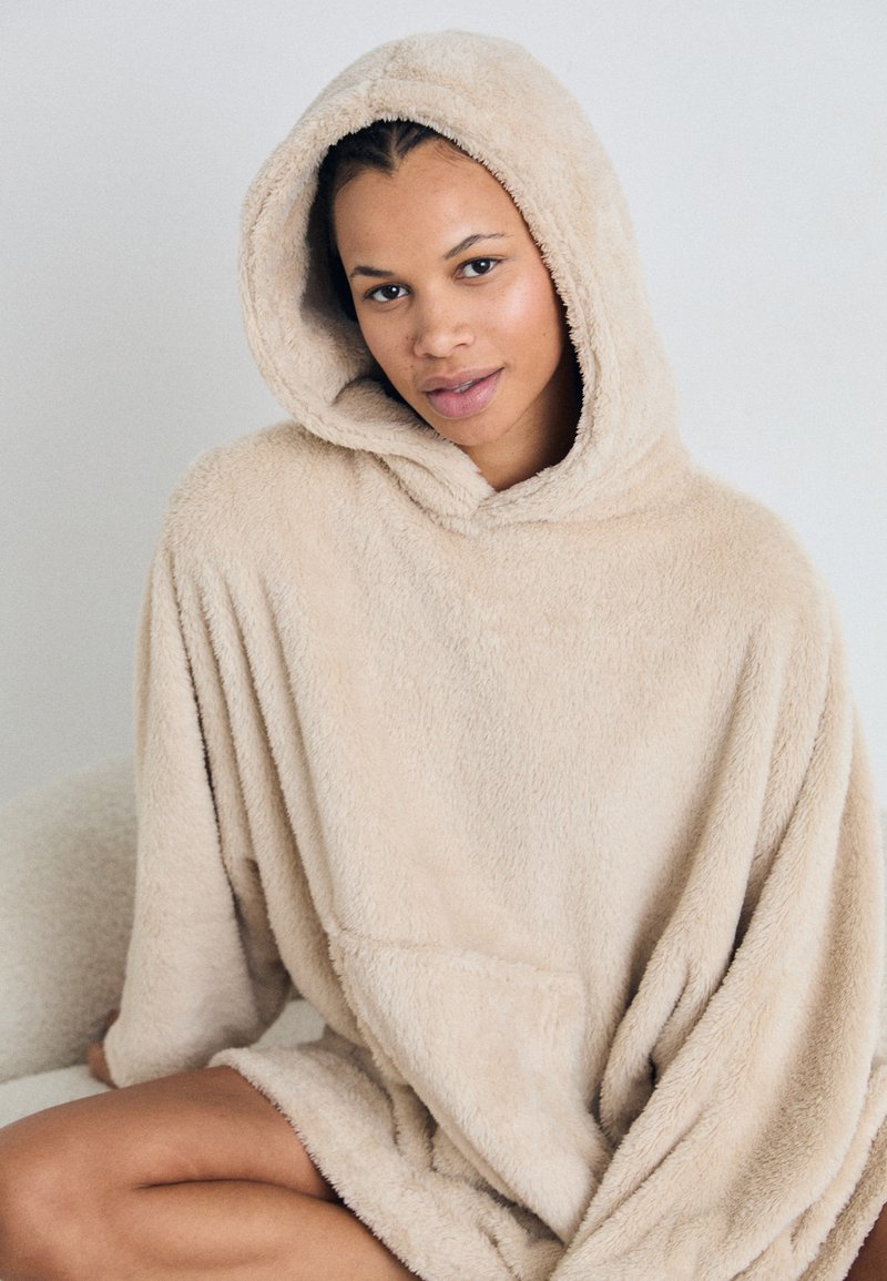 beige fluffy dressing gown M&S 30 'cuddly' fleece hooded dressing gown ideal to 'snuggle in' on cold nights