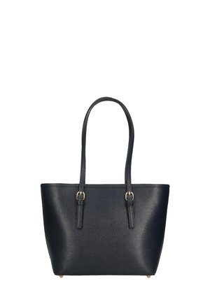 Sac fourre-tout en simili cuir noir avec finition texturée, poignées doubles et quincaillerie dorée. Design structuré avec un intérieur spacieux.