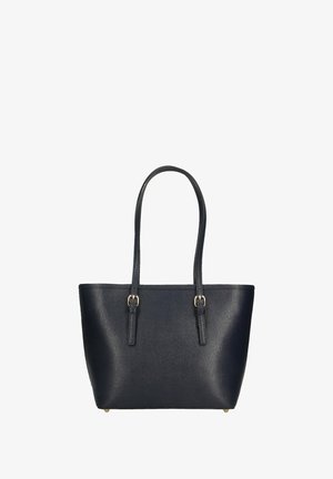 Sac fourre-tout en simili cuir noir avec finition texturée, poignées doubles et quincaillerie dorée. Design structuré avec un intérieur spacieux.