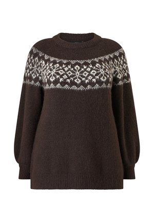 Ellos Plus collection, PULLOVER MIT BALLONÄRMEL - Striktrøje - braun mit jacquard