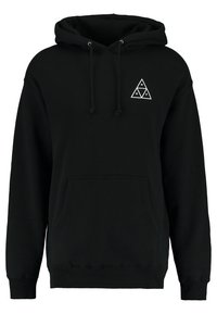 Czarna bluza z kapturem wykonana z mieszanki bawełny, z przednią kieszenią, kapturem na sznurku i małym białym logo w kształcie trójkąta na klatce piersiowej.