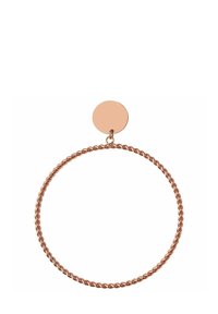 Ohrringe aus Roségold mit einem gedrehten Design und einer flachen kreisförmigen Akzentuierung am oberen Ende, die eine strukturierte und polierte Optik bieten.