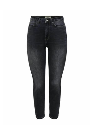 Schlanke Jeans aus dunklem Denim mit leichter Ausbleichung. Verfügt über einen Reißverschluss, ein Five-Pocket-Design und subtile Nahtakzente entlang der Nähte.