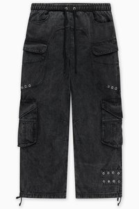RIVET BLACK STONE WASH CARGO UNISEX - Brīva piegriezuma džinsi - black stone wash