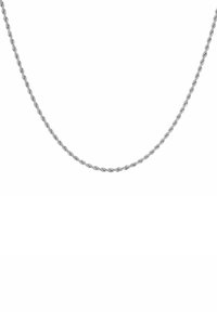 Collana in argento a catena torcigliante con una finitura liscia e lucida, caratterizzata da un design leggero e flessibile. Misura circa 45 cm di lunghezza.
