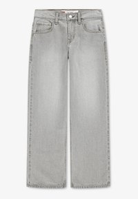 Φαρδιά τζιν παντελόνια από ανοιχτό γκρι ντένιμ με ψηλή μέση, εμπρόσθιες τσέπες, κούμπωμα με κουμπιά και αντίθετες ραφές σε όλο το μήκος.