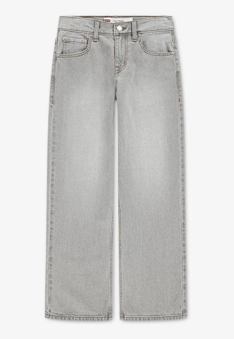 Φαρδιά τζιν παντελόνια από ανοιχτό γκρι ντένιμ με ψηλή μέση, εμπρόσθιες τσέπες, κούμπωμα με κουμπιά και αντίθετες ραφές σε όλο το μήκος.