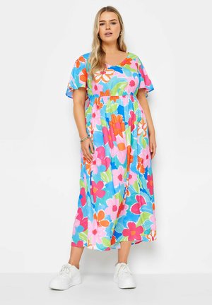 Yours Clothing FLORAL PRINT - Maxi-jurk - blue