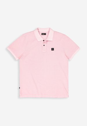 Lichtroze polo shirt gemaakt van katoen, met een klassieke kraag, een drieknopen-sluiting en een klein zwart logo-opdrachtje op de borst.
