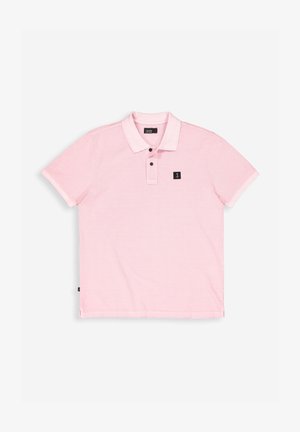 Lichtroze polo shirt gemaakt van katoen, met een klassieke kraag, een drieknopen-sluiting en een klein zwart logo-opdrachtje op de borst.