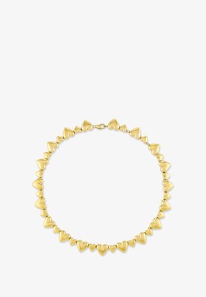 Guldhalsband med växelvis små och stora hjärtformade länkar och lås.