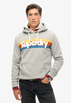 Superdry RETRO STRIPE LOGO - Sweat à capuche - grey marl