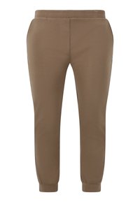 Bruna, tapered joggers med elastisk midja, sidfickor och en jämn yta. Slut på anklarna förbättrar passform och komfort.